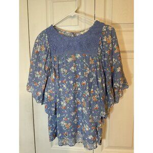 Matilda Jane Blue Floral Eyelet Boho Blouse Top Size‎ Medium